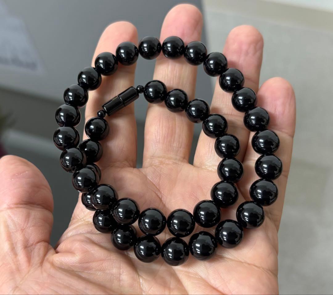 天然 黒珊瑚ネックレス（大玉１０mm珠）鑑別書付き②