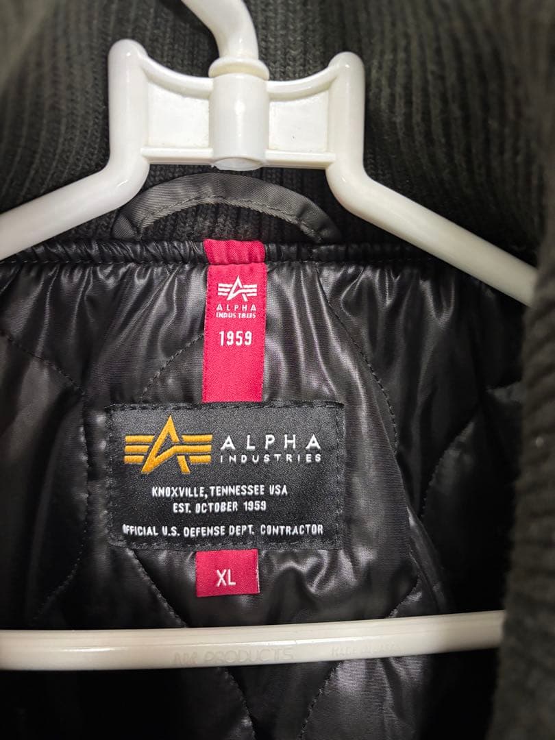 ALPHA INDUSTRIES フーデットリブジャケットカーキ　SIZE:XL