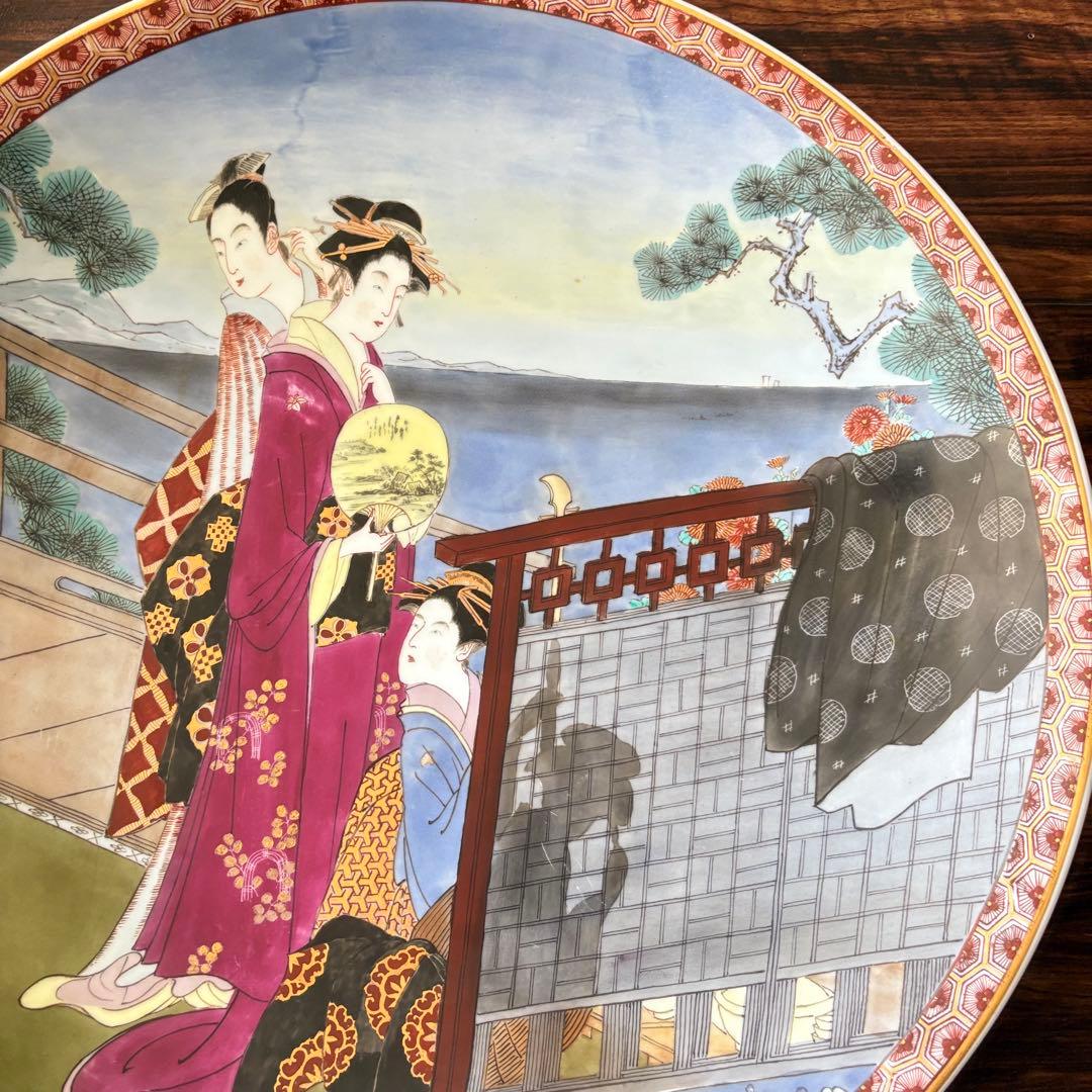 有田焼 聡窯 辻一堂 色絵 金彩 浮世絵 着物 大皿 絵皿 飾皿