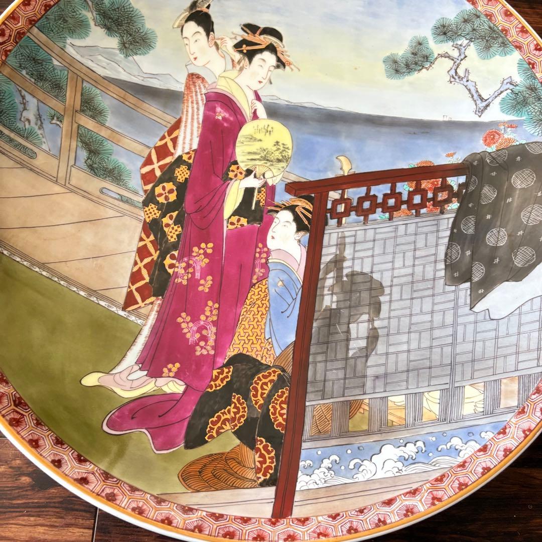 有田焼 聡窯 辻一堂 色絵 金彩 浮世絵 着物 大皿 絵皿 飾皿