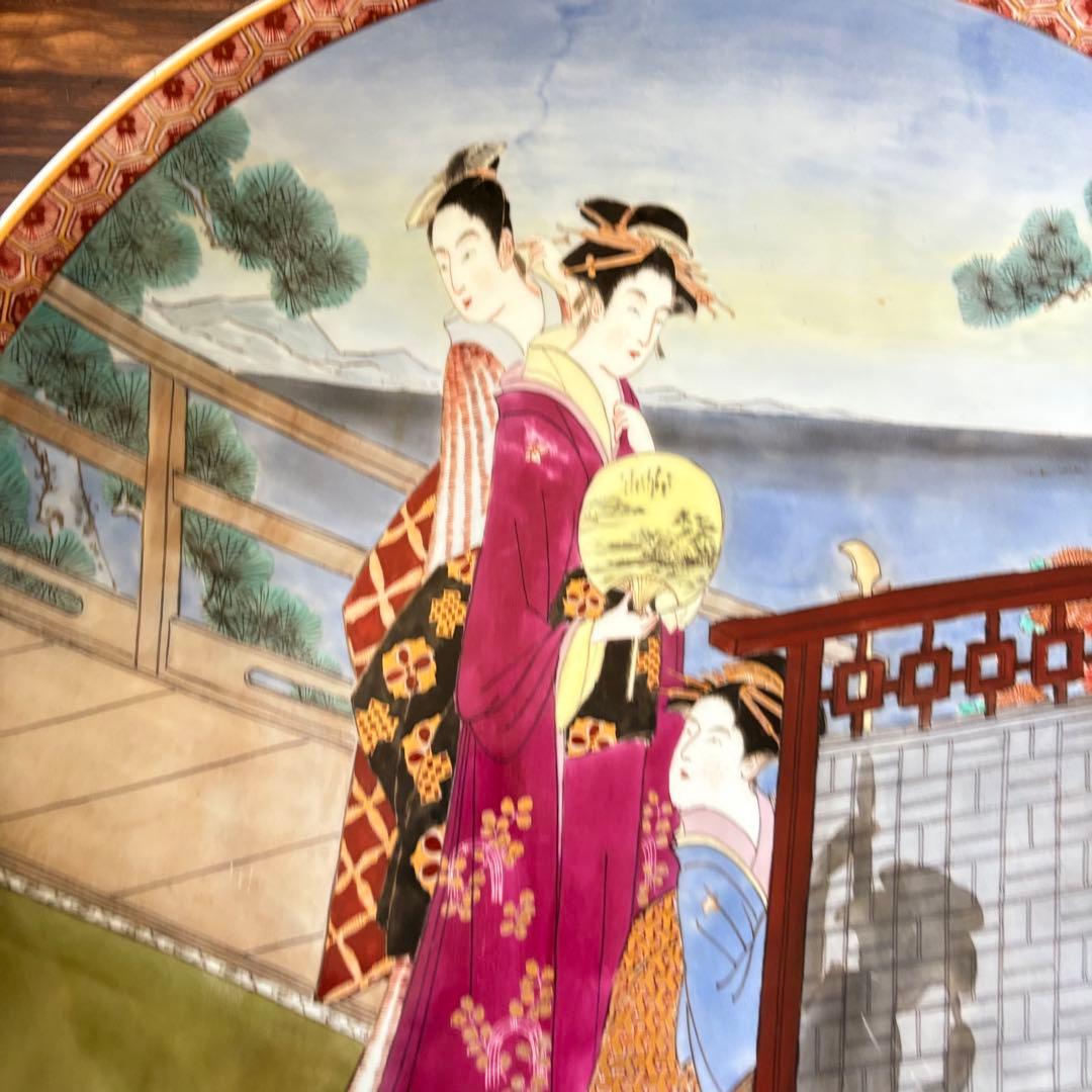 有田焼 聡窯 辻一堂 色絵 金彩 浮世絵 着物 大皿 絵皿 飾皿