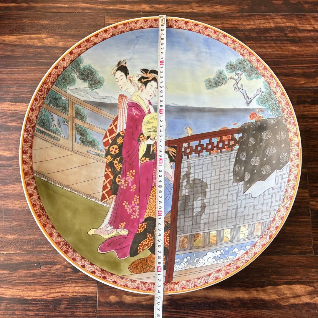 有田焼 聡窯 辻一堂 色絵 金彩 浮世絵 着物 大皿 絵皿 飾皿