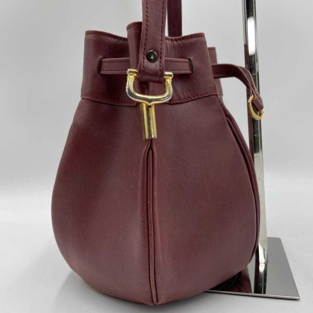 良品 Cartier ショルダーバッグ レザー ボルドー マストライン 巾着