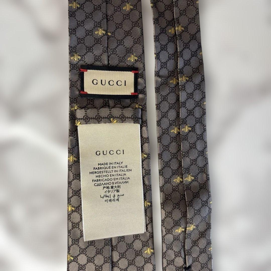 【極美品✨】GUCCI ネクタイ　GG 蜂　ビー　ブラウン系　茶　刺繍　現行タグ
