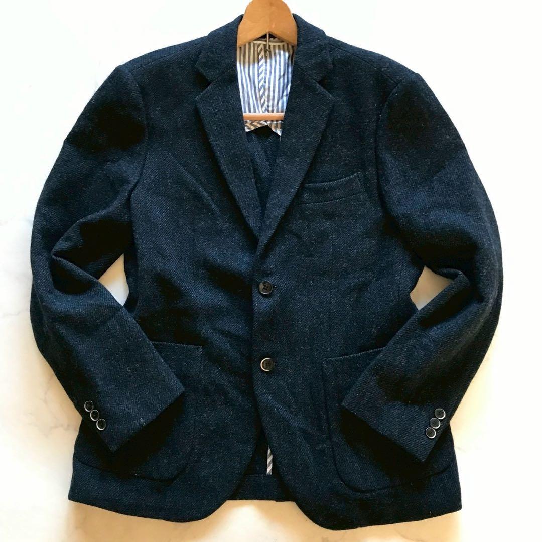 美品/XLサイズ✨エディフィス テーラードジャケット ヘリンボーン ツイード 紺