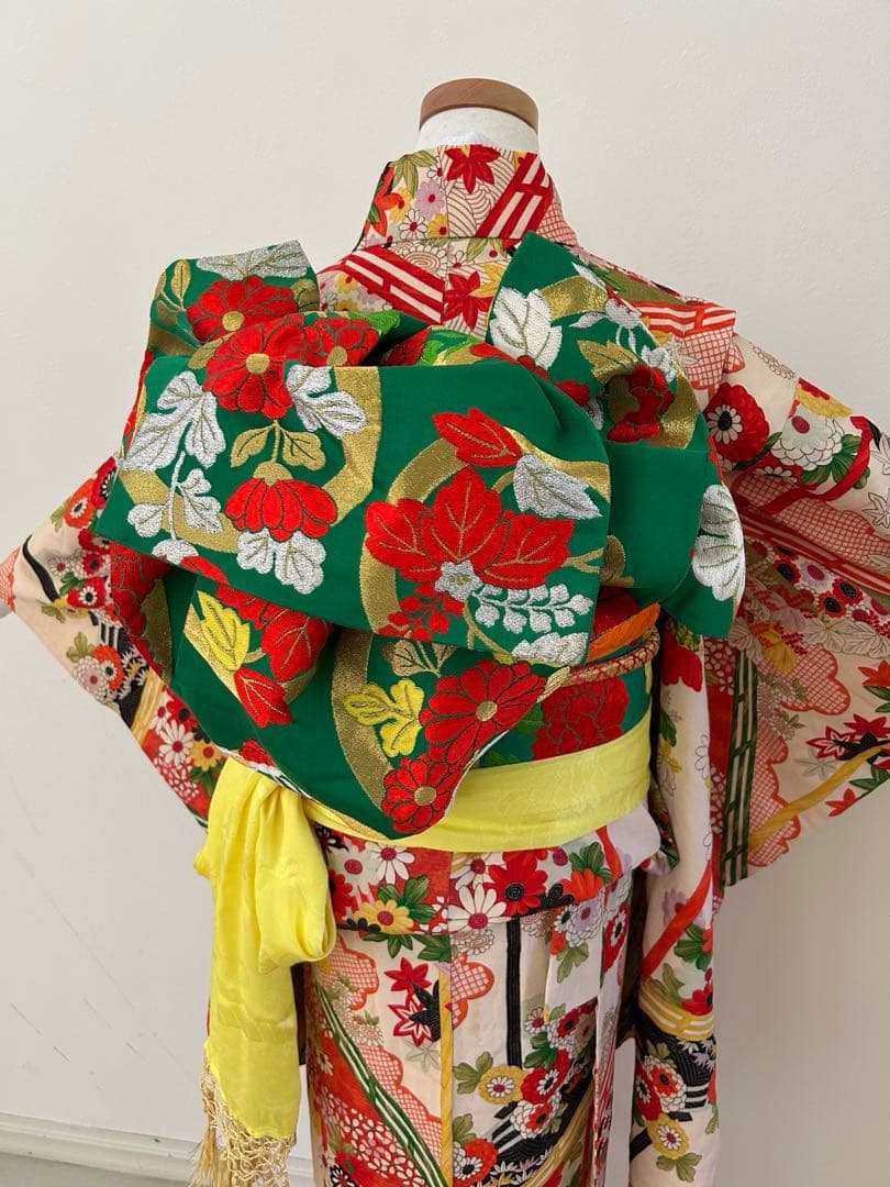 7歳　七五三　十三詣り　正絹着物　身丈152cm帯、帯揚げ、帯締め　しごき