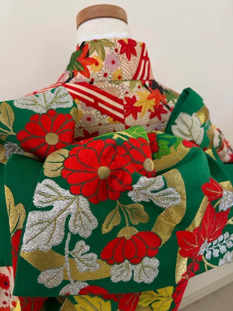 7歳　七五三　十三詣り　正絹着物　身丈152cm帯、帯揚げ、帯締め　しごき