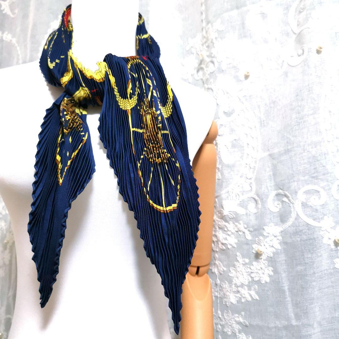 【美品】HERMESエルメス SPRINGSプリーツスカーフ着画ショール鑑定済
