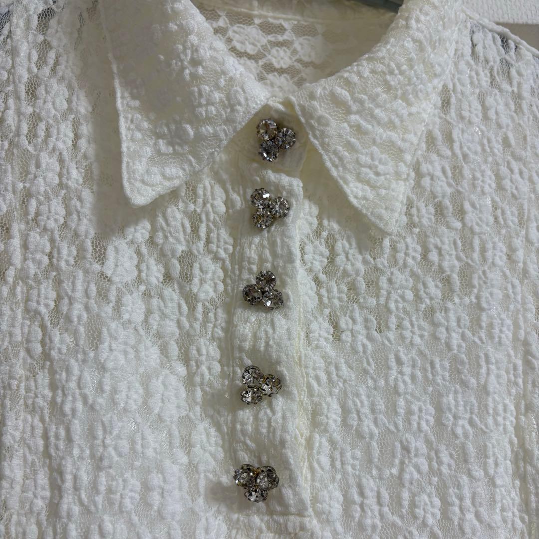 Acka. シャツディテールレースワンピース　ホワイト