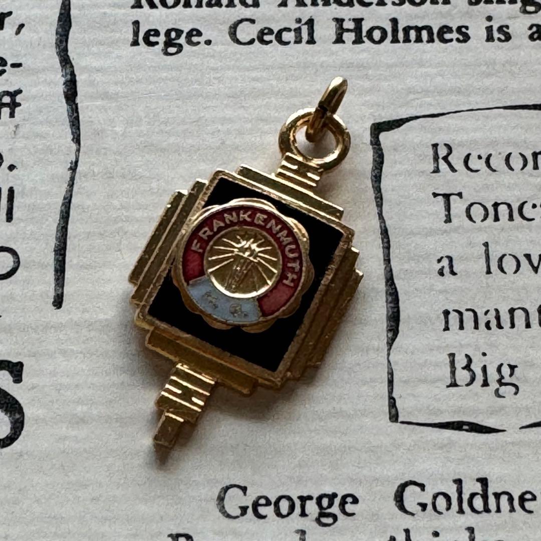 カレッジリング金ゴールド黒ネックレストップ社章ピンズ40sバッジ/バッヂ古着