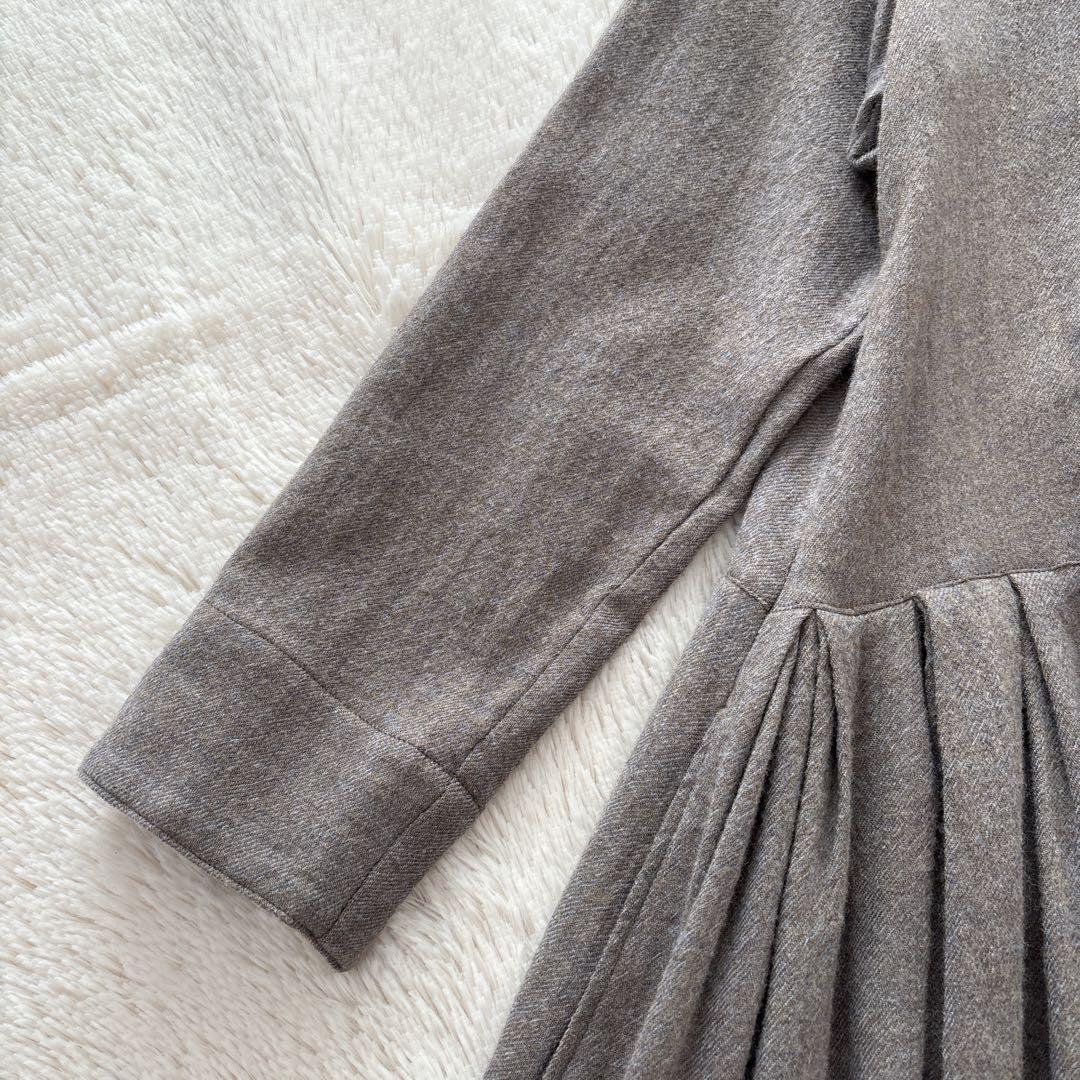 SA-RAH ウール　シャツワンピース　タック　ギャザーワンピース