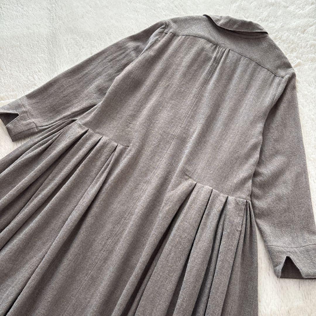 SA-RAH ウール　シャツワンピース　タック　ギャザーワンピース