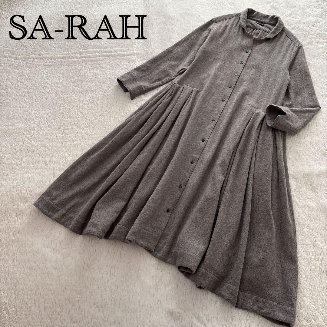 SA-RAH ウール　シャツワンピース　タック　ギャザーワンピース