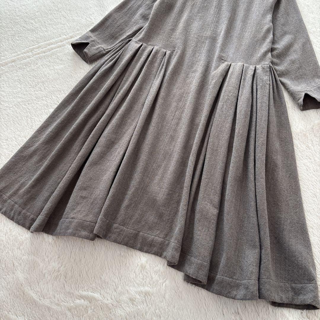 SA-RAH ウール　シャツワンピース　タック　ギャザーワンピース