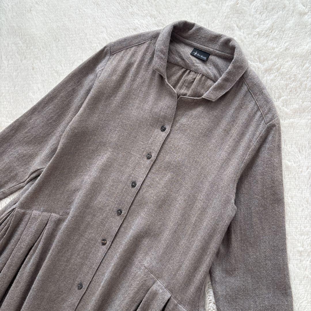 SA-RAH ウール　シャツワンピース　タック　ギャザーワンピース