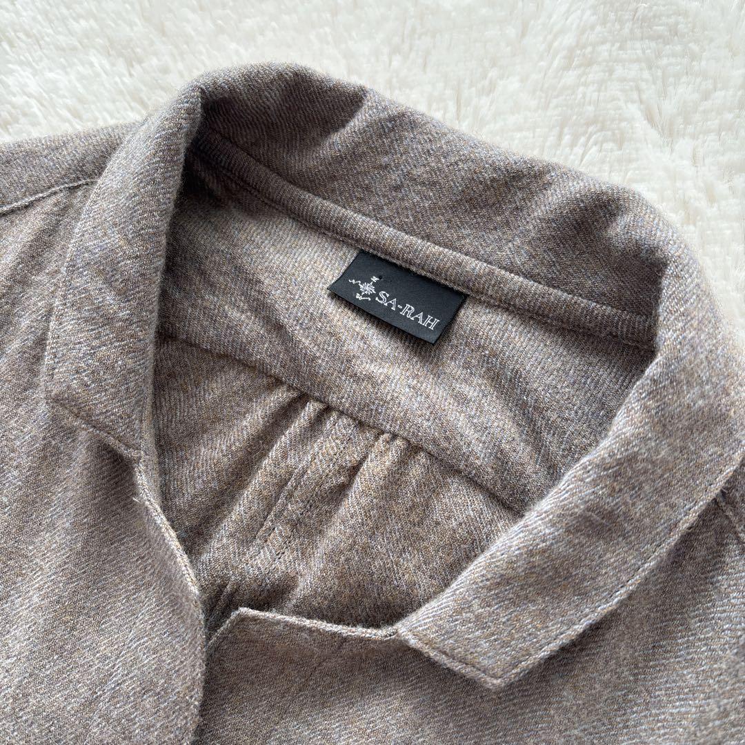 SA-RAH ウール　シャツワンピース　タック　ギャザーワンピース