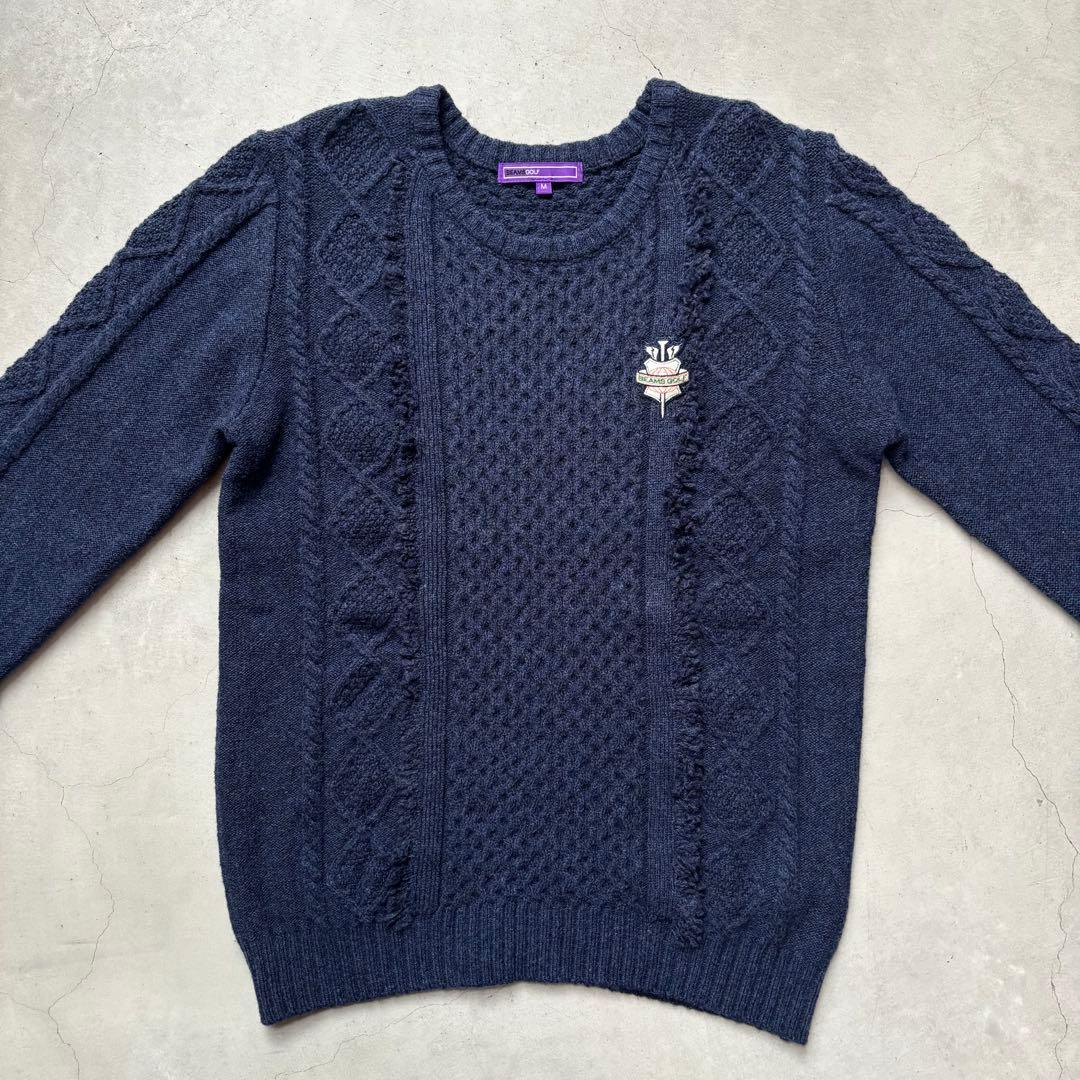 BEAMS GOLF ビームスゴルフ ウール混 クルーネックニットセーター ロゴ