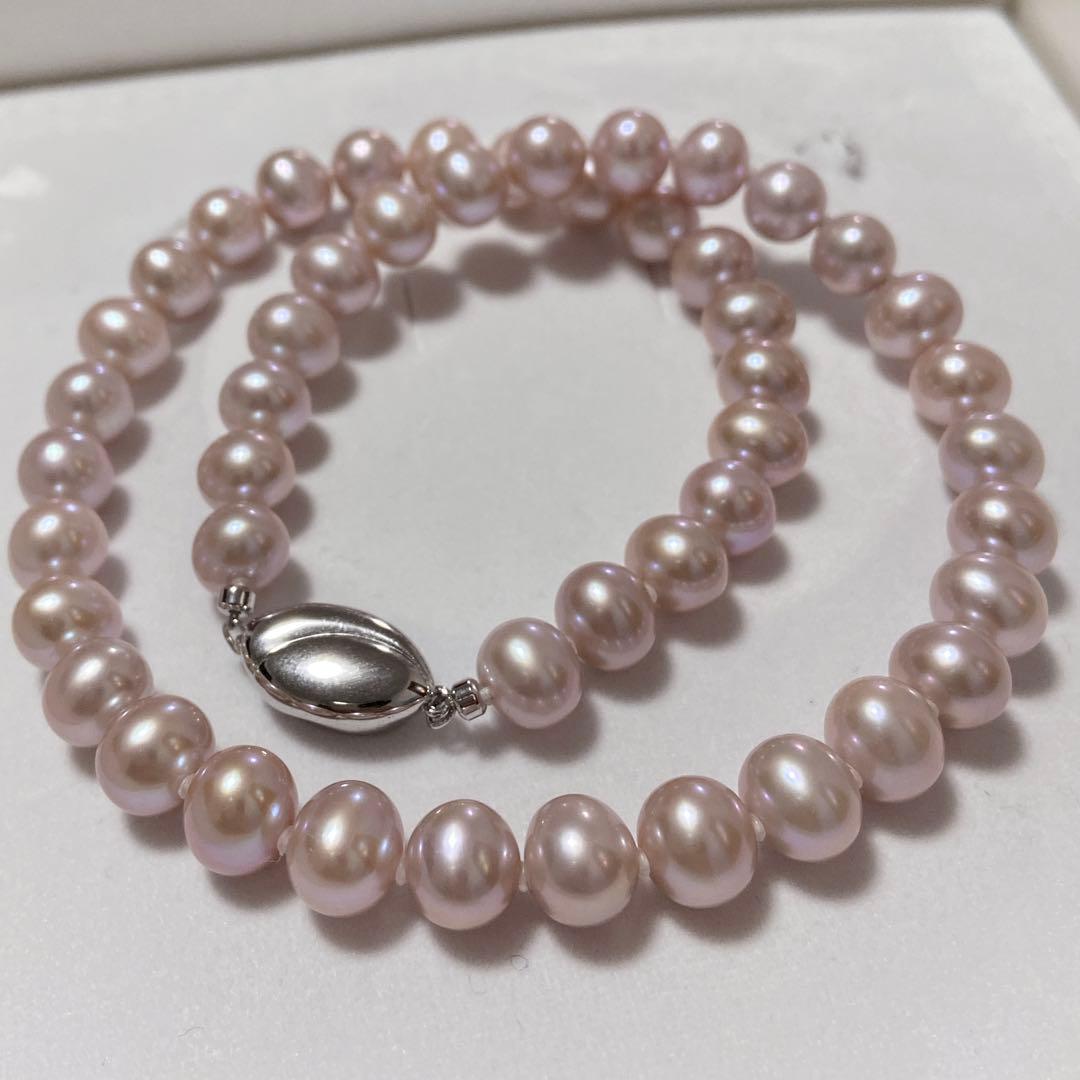 【 大珠 希少 】 本真珠 ピンク パール ネックレス SILVER刻印