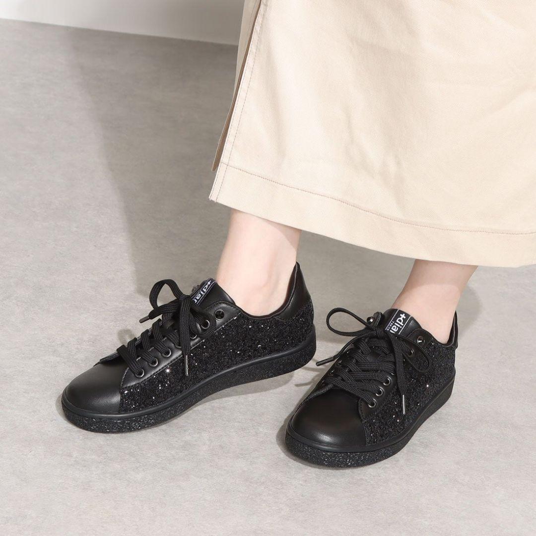 美品 プラスダイアナ サイド グリッター ラメ レースアップ シューズ