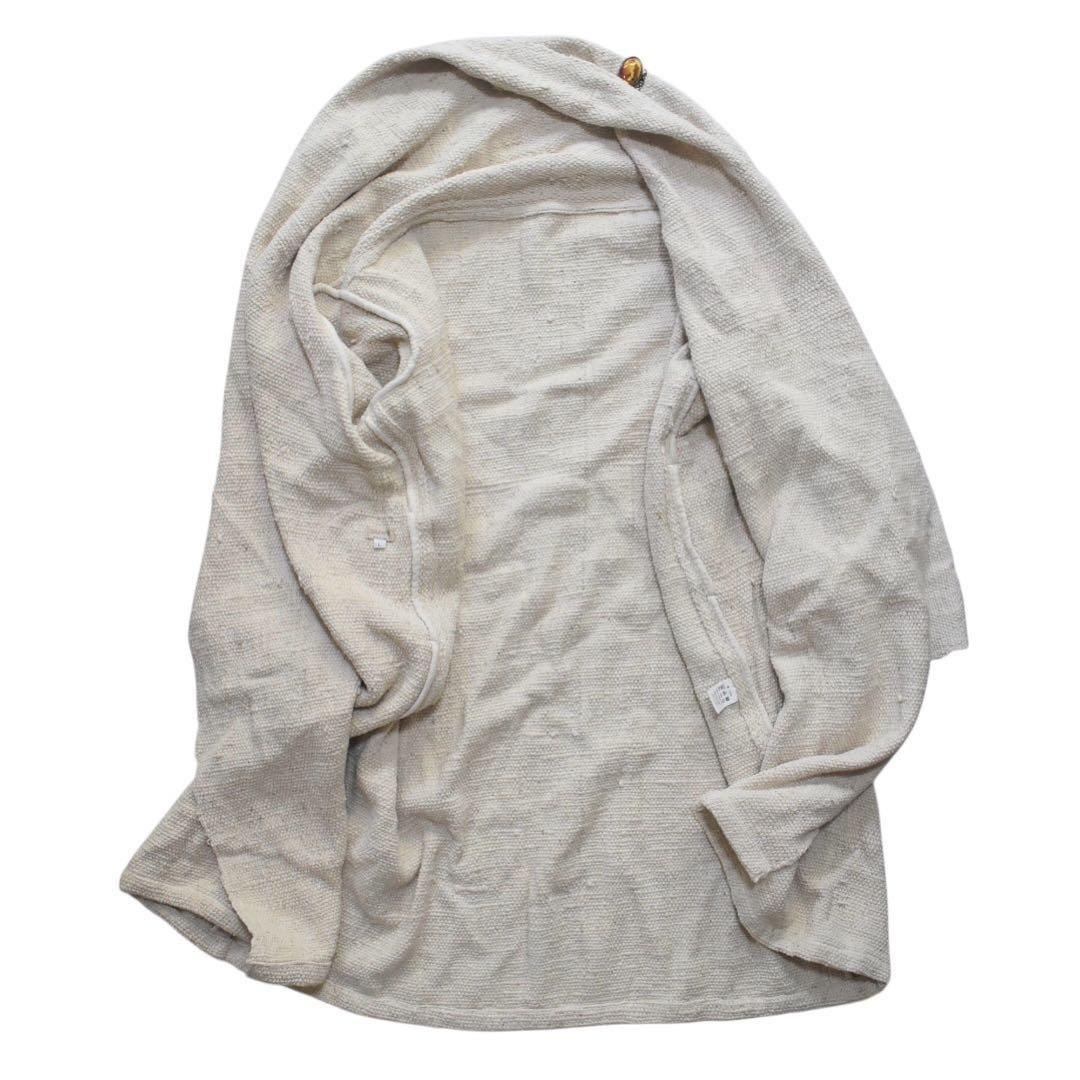 近年 GRANPIE 素敵なブローチ✨手織りコットン ロングコート L 生成り