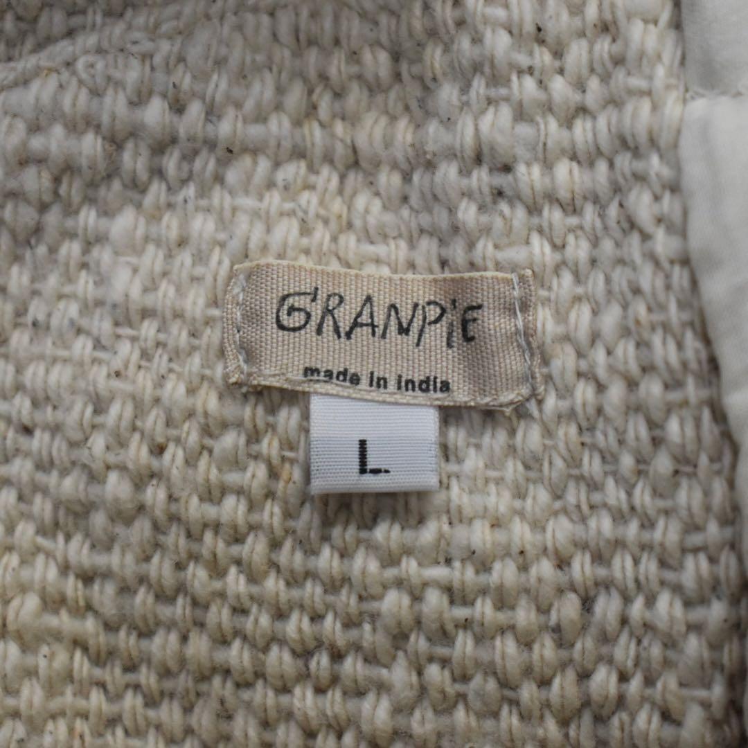 近年 GRANPIE 素敵なブローチ✨手織りコットン ロングコート L 生成り