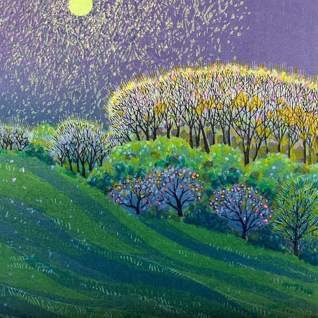 牧野宗則「月への小道」木版画 1994年制作 直筆サイン入り 額縁入り 限定品