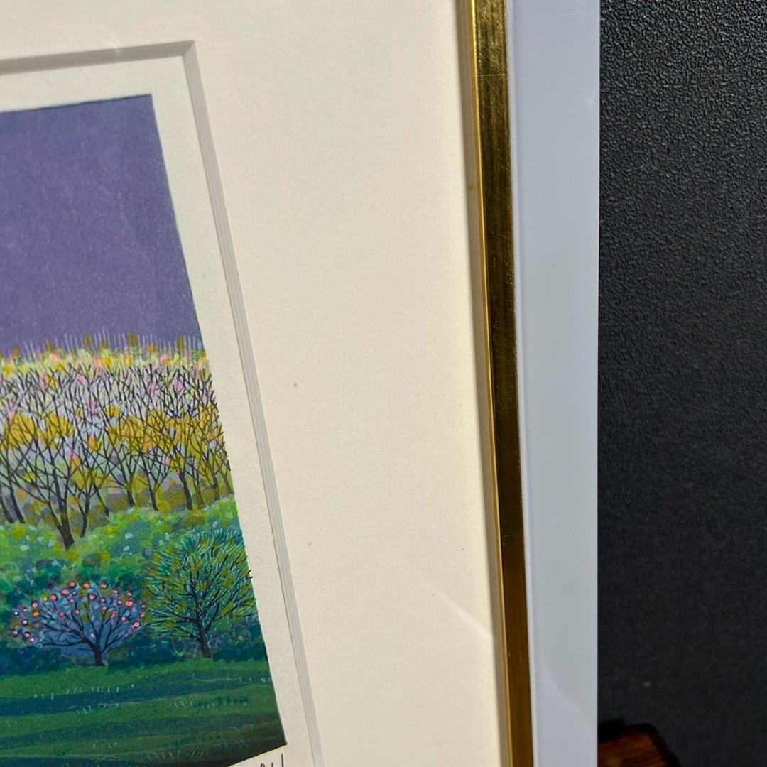 牧野宗則「月への小道」木版画 1994年制作 直筆サイン入り 額縁入り 限定品