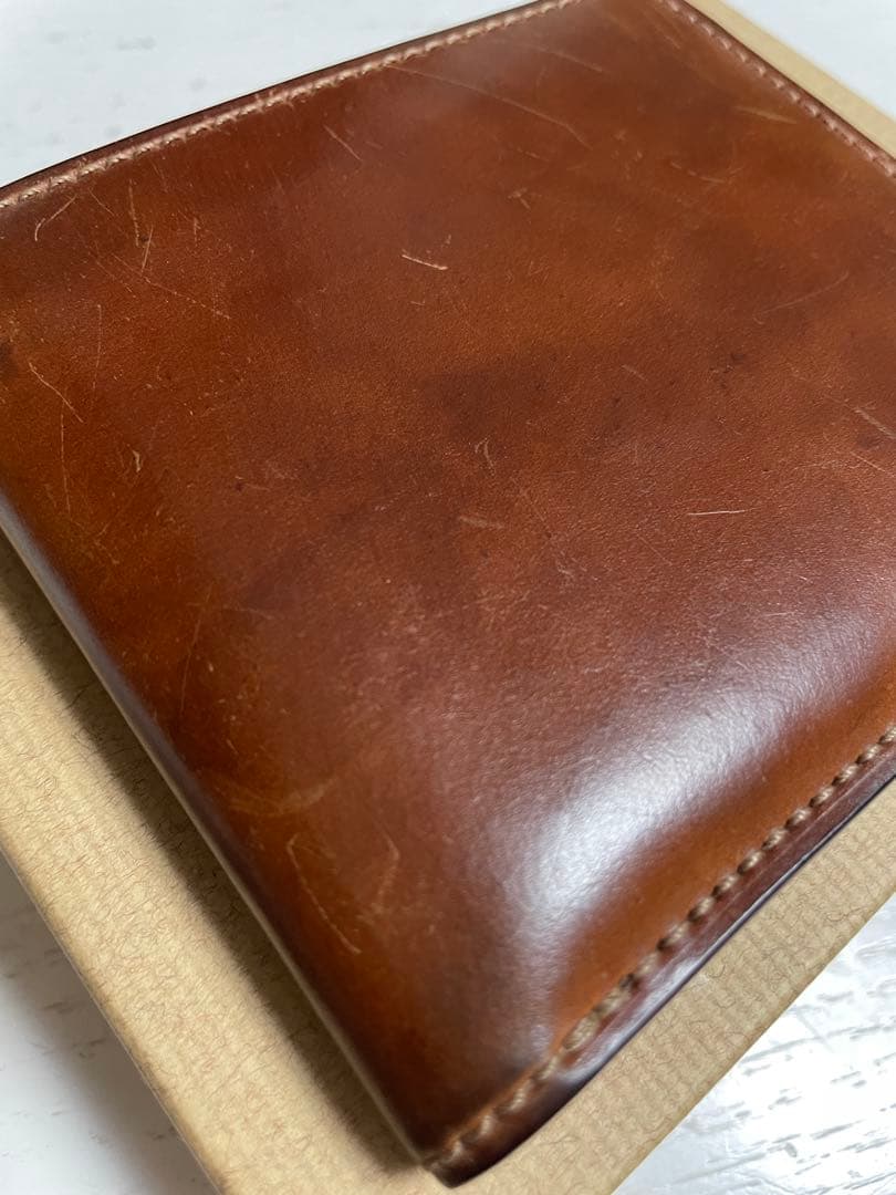 GANZO シェルコードバン2 小銭入れ付き二つ折り財布 ナチュラル シミ有り