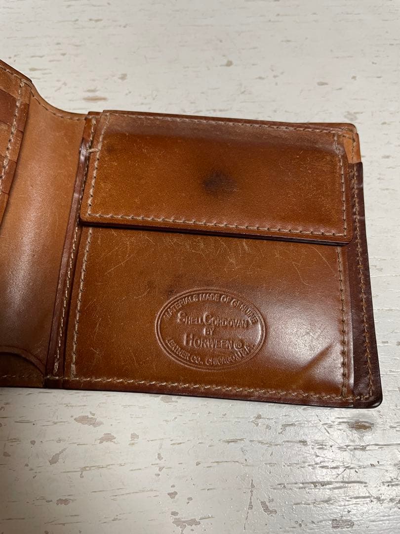 GANZO シェルコードバン2 小銭入れ付き二つ折り財布 ナチュラル シミ有り