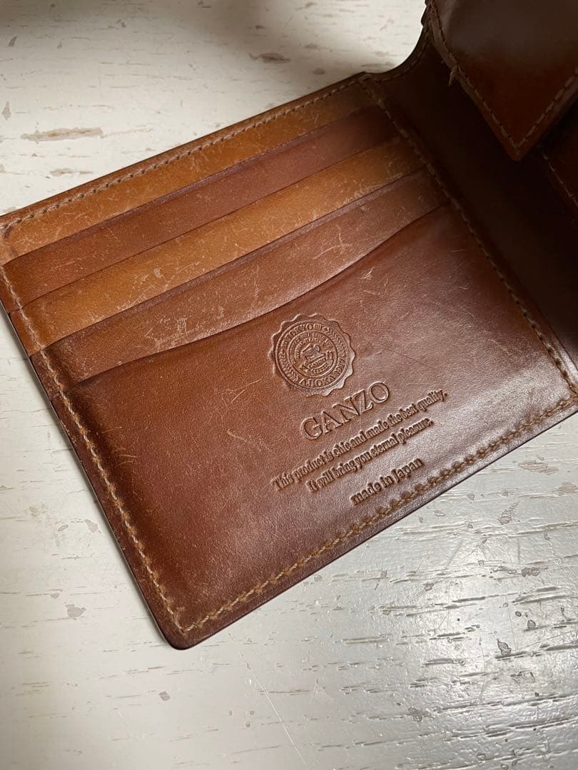 GANZO シェルコードバン2 小銭入れ付き二つ折り財布 ナチュラル シミ有り