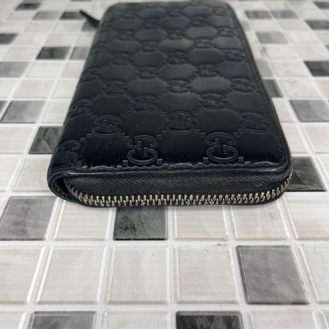 GUCCI グッチ シマ ラウンドファスナー 長財布 黒
