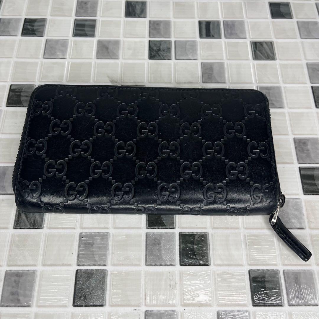 GUCCI グッチ シマ ラウンドファスナー 長財布 黒