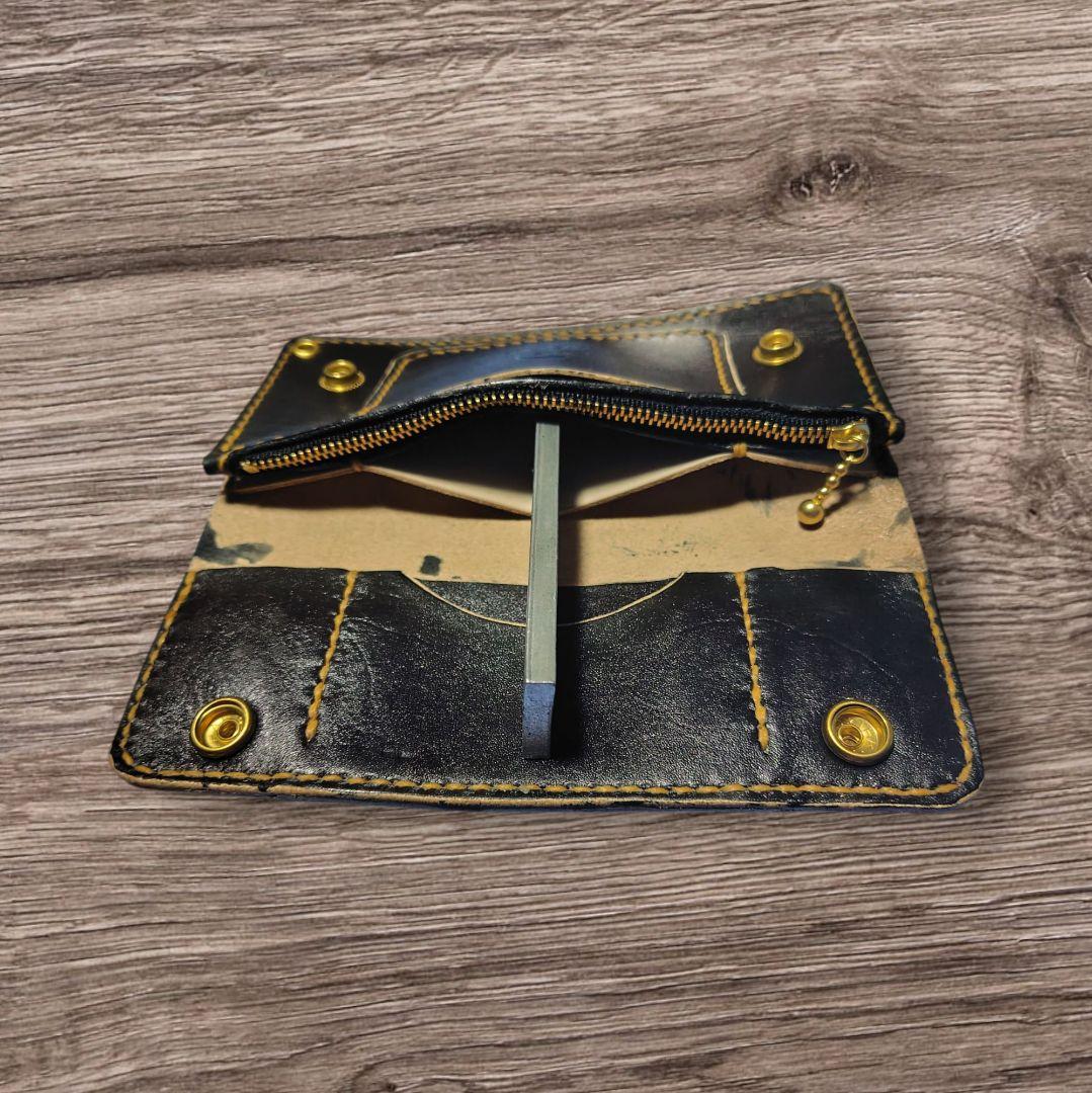 トラッカーウォレット 手染め 黒 丘染め ロング (55)