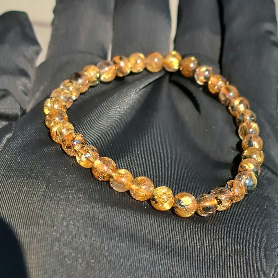 高品質 太陽放射タイチンルチルクォーツ ブレスレット 5.5㎜ 金運