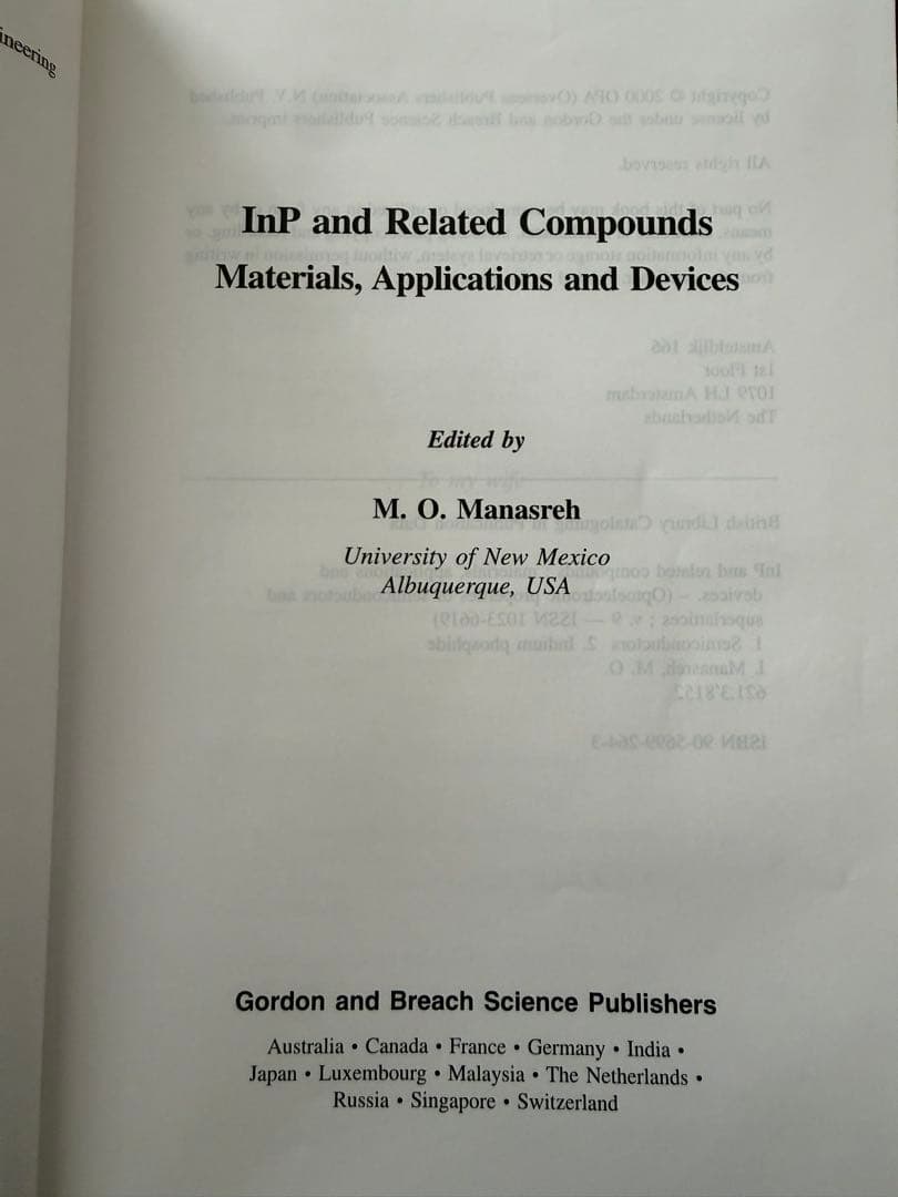 洋書 InP and related compounds Materials