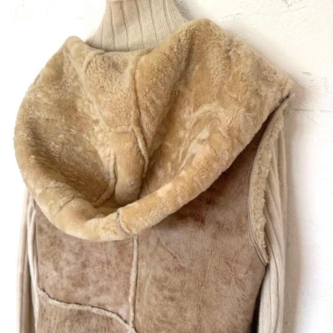 イタリア製羊革シープスキンムートン　ロングジレベスト