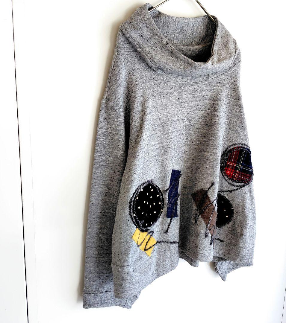 美品 センソユニコ 慈雨 ジウ プルオーバー 異素材 パッチワーク グレー 40