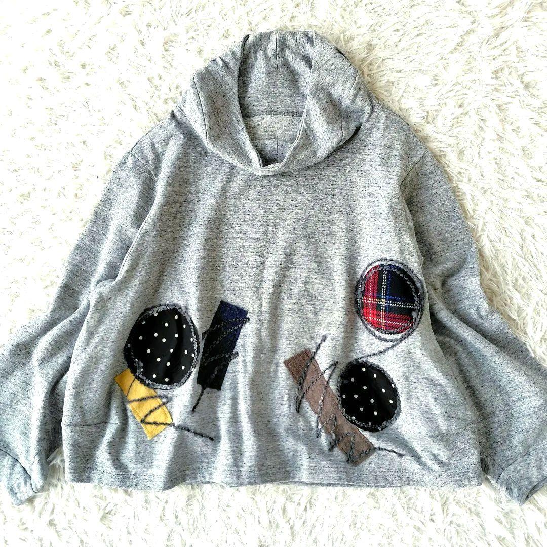 美品 センソユニコ 慈雨 ジウ プルオーバー 異素材 パッチワーク グレー 40