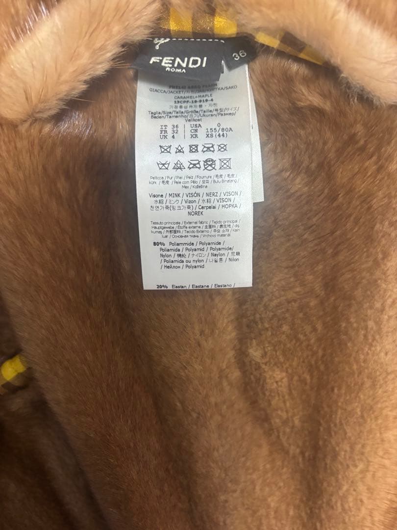 Fendi ミンクファーコート 裏地チェック柄