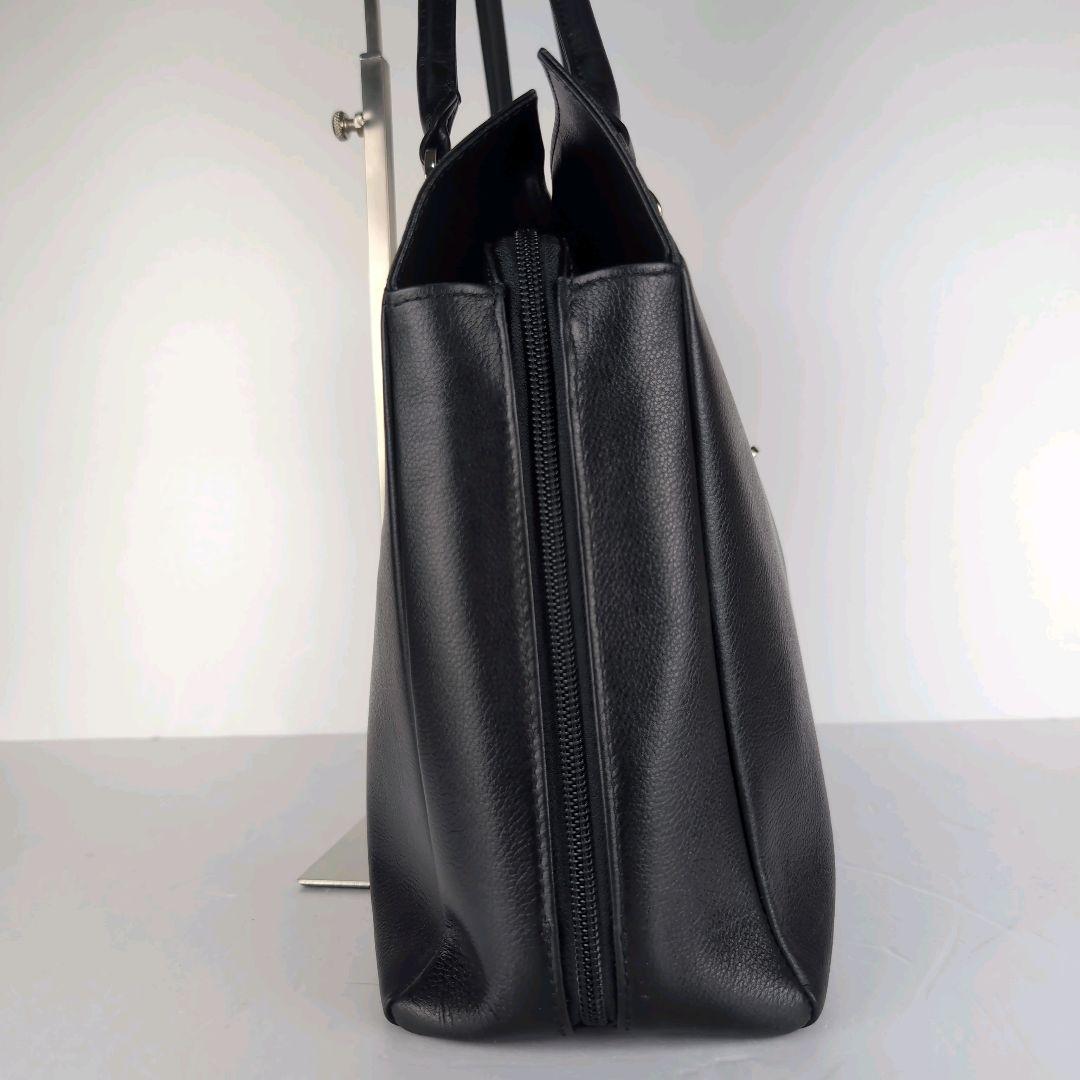 HAMANO ハマノ トートバッグ 黒×金具シルバー レザー A4収納可