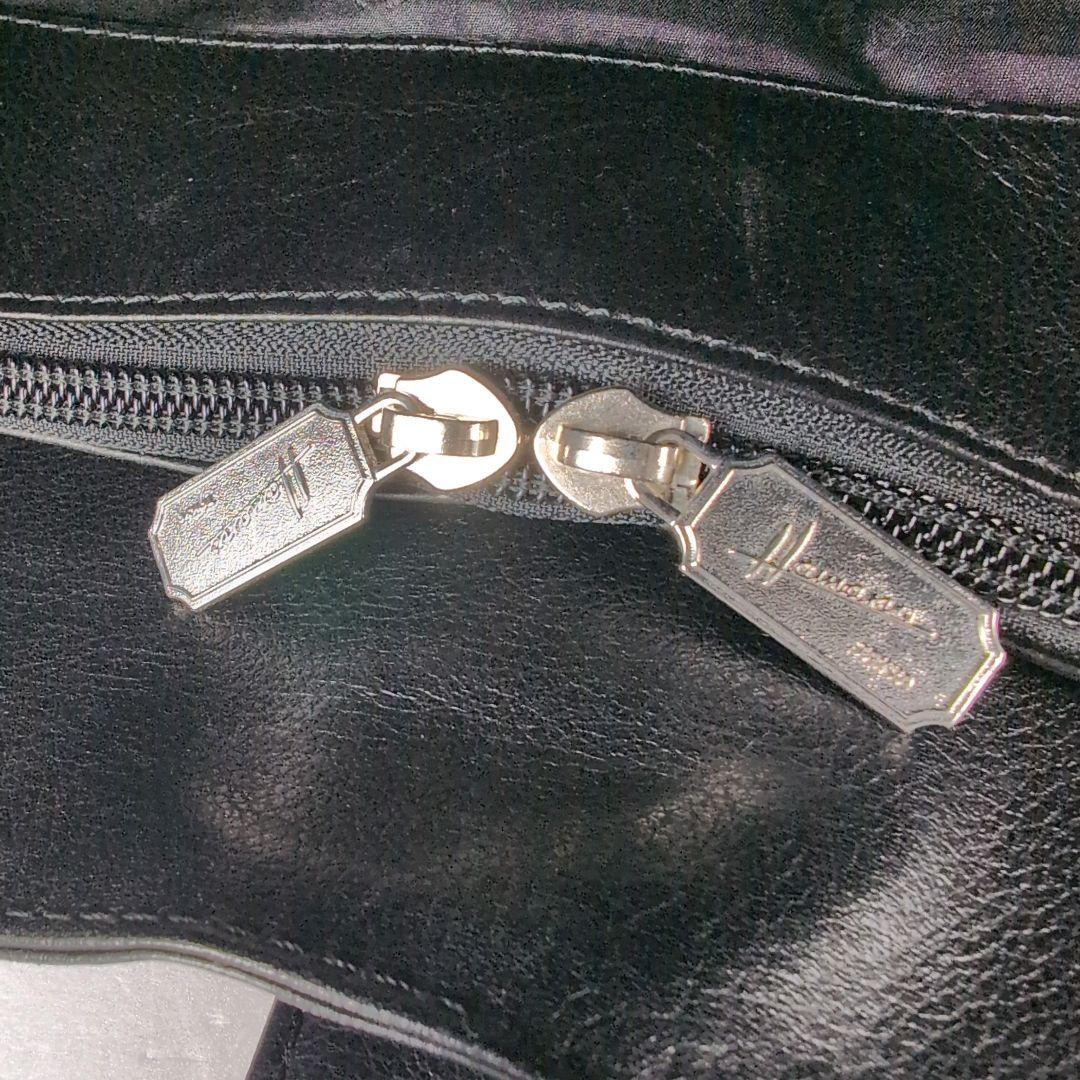 HAMANO ハマノ トートバッグ 黒×金具シルバー レザー A4収納可