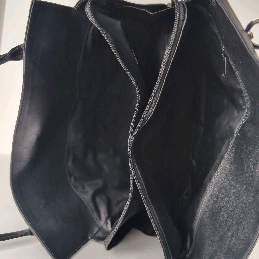 HAMANO ハマノ トートバッグ 黒×金具シルバー レザー A4収納可