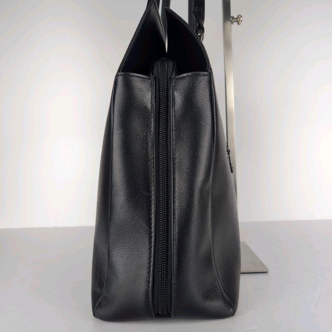 HAMANO ハマノ トートバッグ 黒×金具シルバー レザー A4収納可