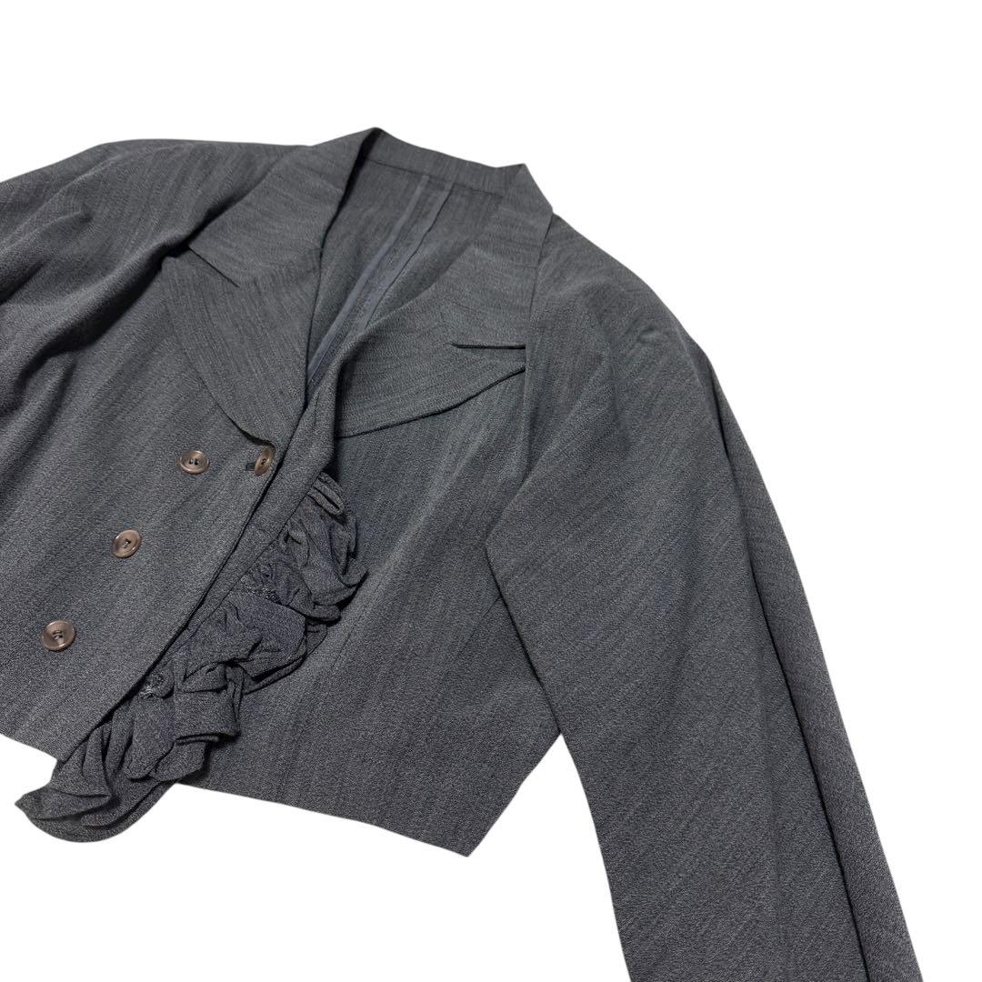 y's ワイズ　テーラードジャケット クロップド丈　ダブル　フリル　グレー