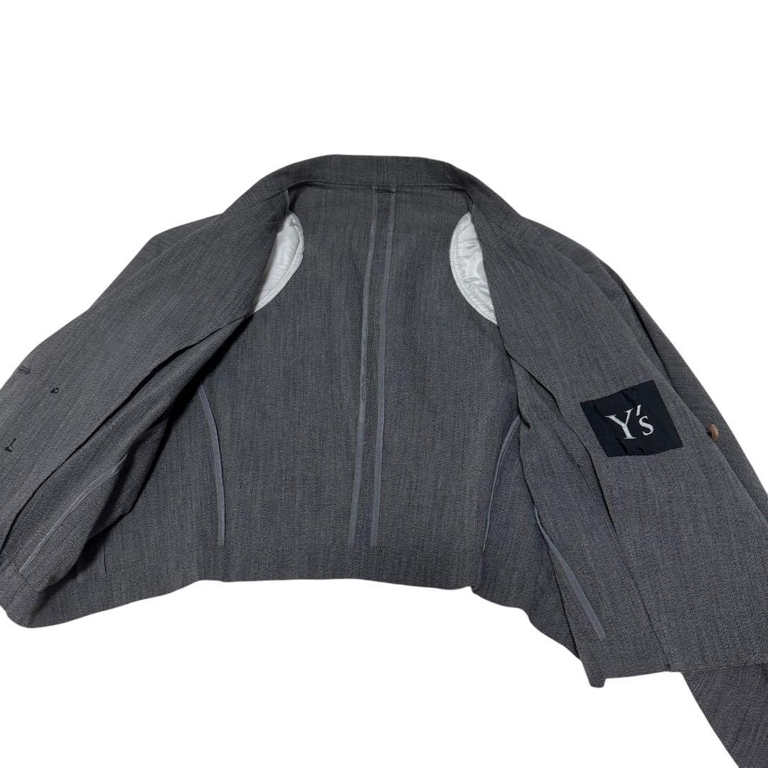 y's ワイズ　テーラードジャケット クロップド丈　ダブル　フリル　グレー
