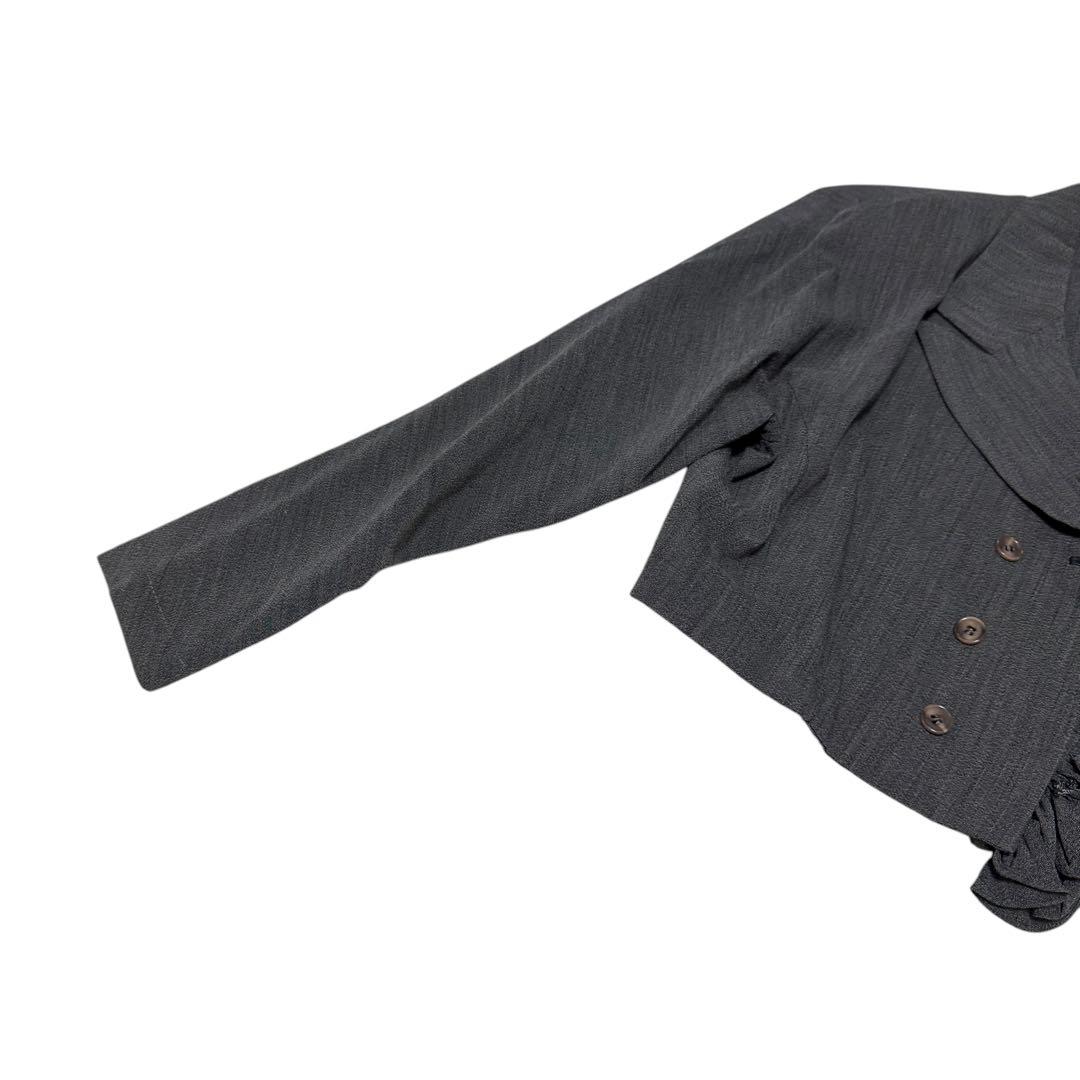 y's ワイズ　テーラードジャケット クロップド丈　ダブル　フリル　グレー