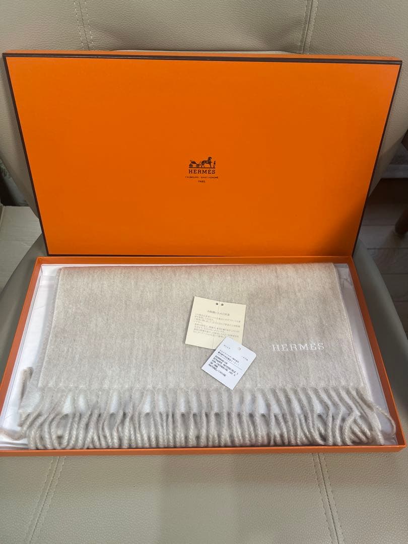 HERMÈS 100%カシミヤマフラー アイボリー エルメス