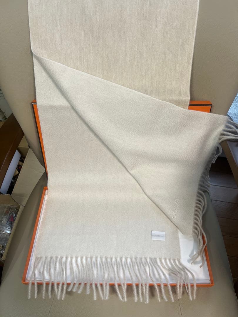 HERMÈS 100%カシミヤマフラー アイボリー エルメス
