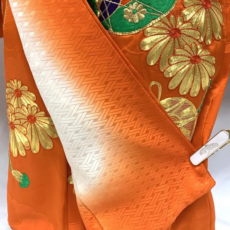 504ag63□七五三 七歳 女児 着物&袋帯&長襦袢 金駒刺繍 鼓 菊□