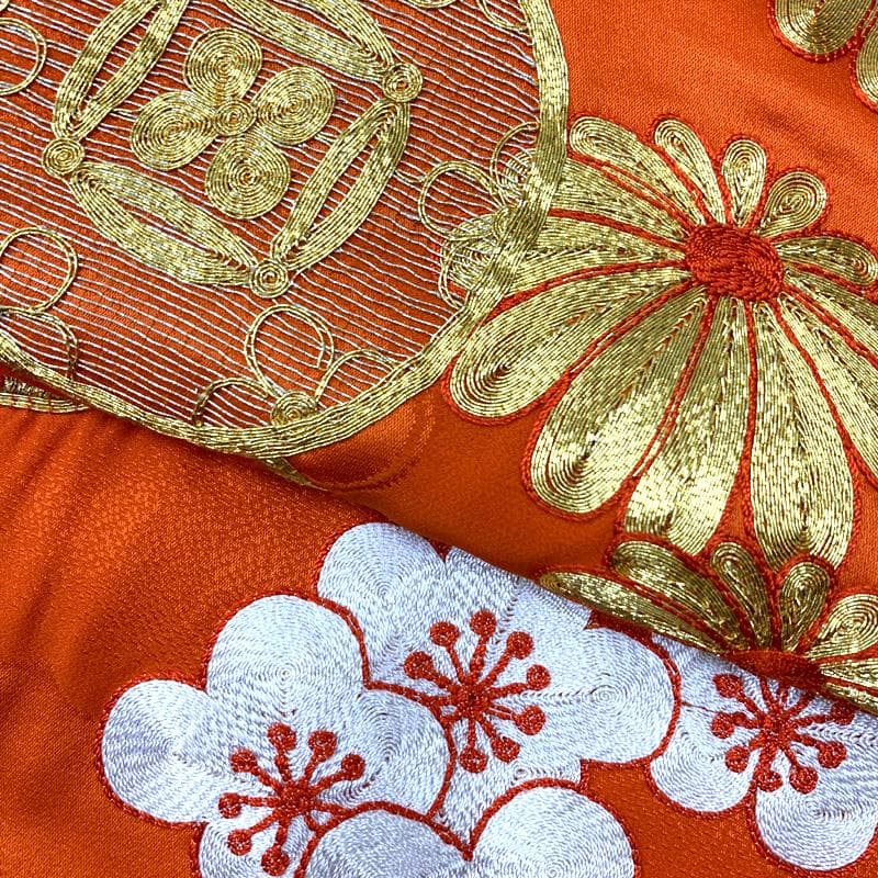 504ag63□七五三 七歳 女児 着物&袋帯&長襦袢 金駒刺繍 鼓 菊□